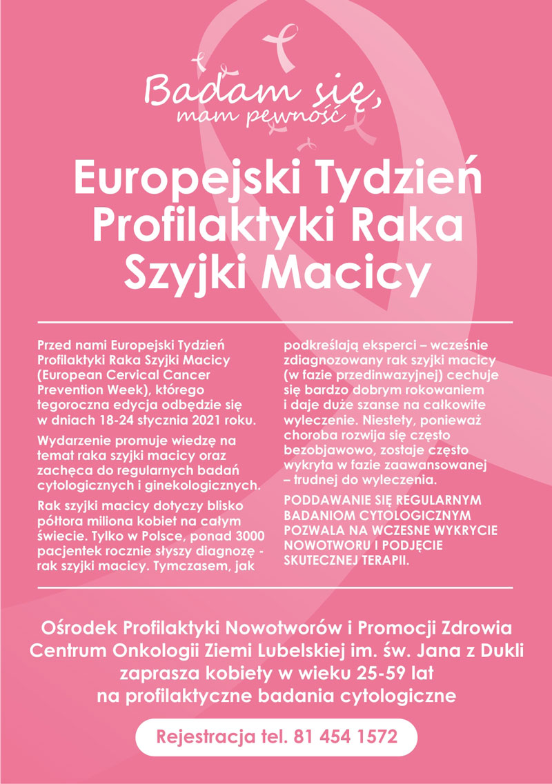 Europejski Tydzień Profilaktyki Raka Szyjki Macicy European Cervical Cancer Prevention Week